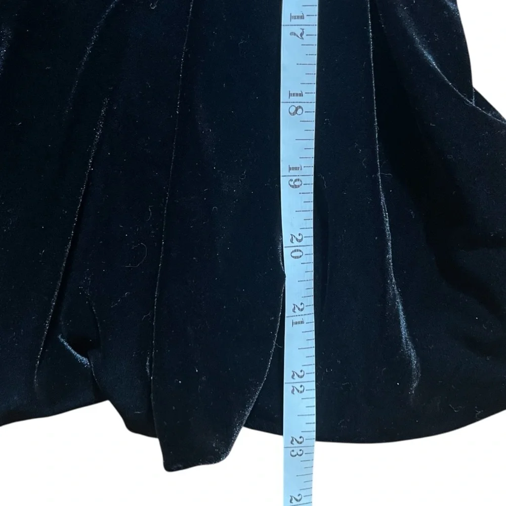 S Black Velvet Mandarin Collar Peplum Top Asian Inspired Back Zip - Picture 11 of 12
